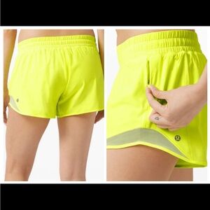 Lululemon Hotty Hot Short II *Long 4" Highlight Yellow *Mesh, swift size 4 EUC.